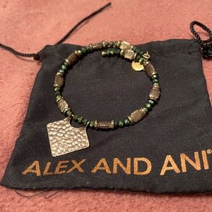 Alex and Ani bracelet with beads and hammered gold